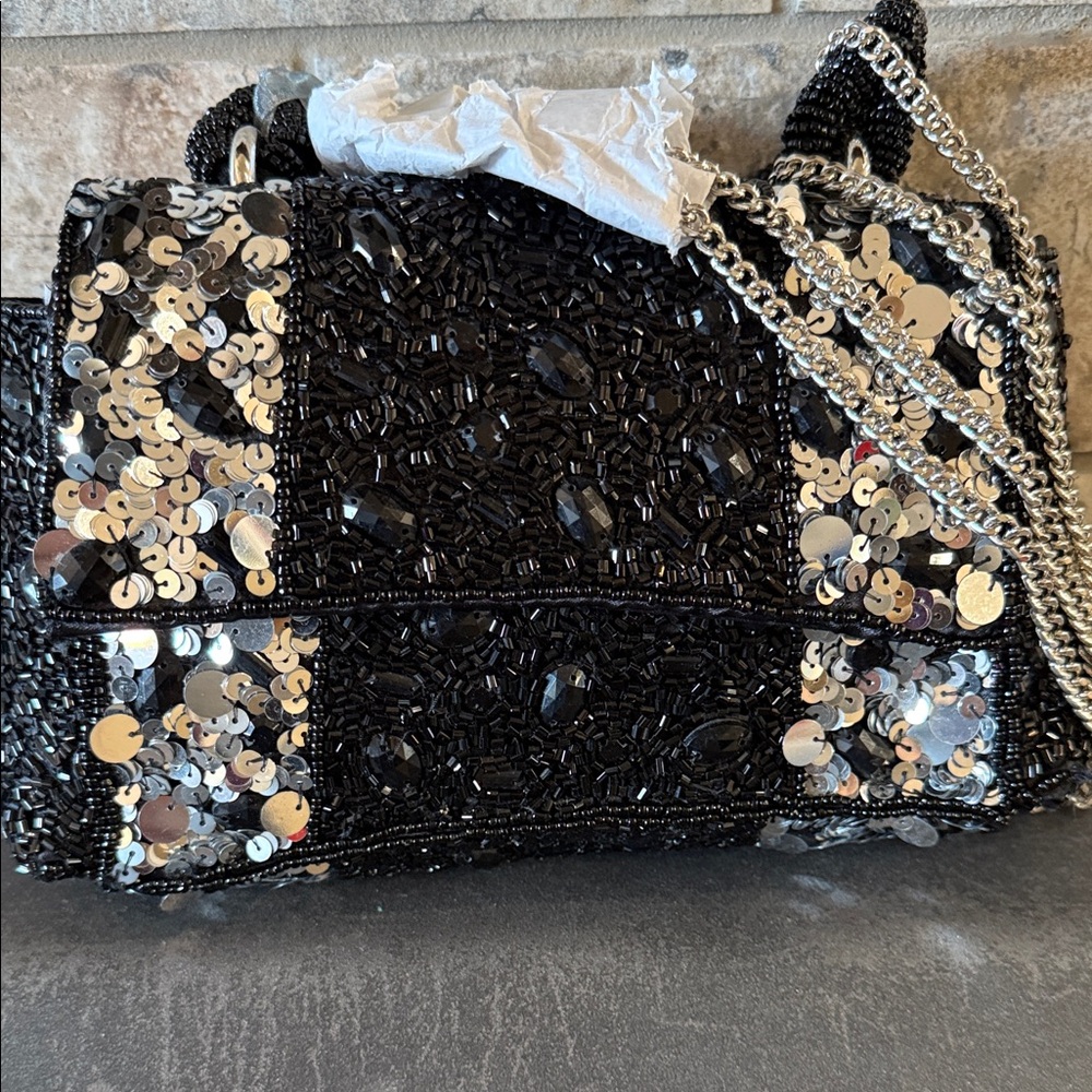 NWT Elegant Black Beaded and Sequin Women's Bag